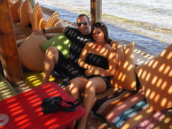 Lounging in the pillows in Dahab Sham's Restaurant Dahab