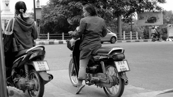 Short woman motorbike