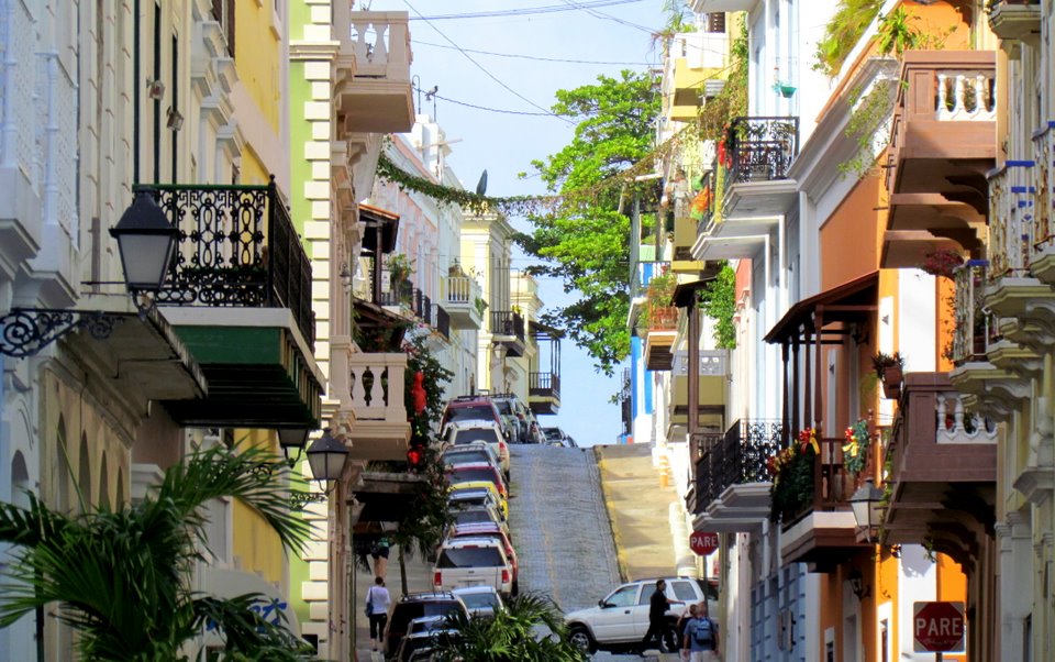 Colorful Streets Packed with Cars in Old San Juan