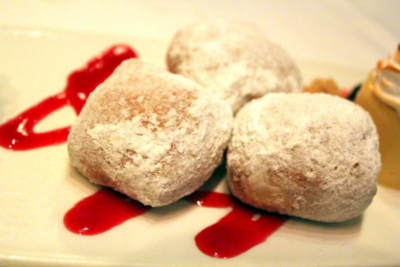 Fresh-N'-Hot Doughnut Holes w/ Raspberry Sauce at RED Steakhouse