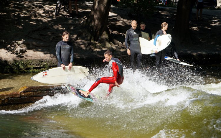 Surfing the Eisbach Munich, Germany